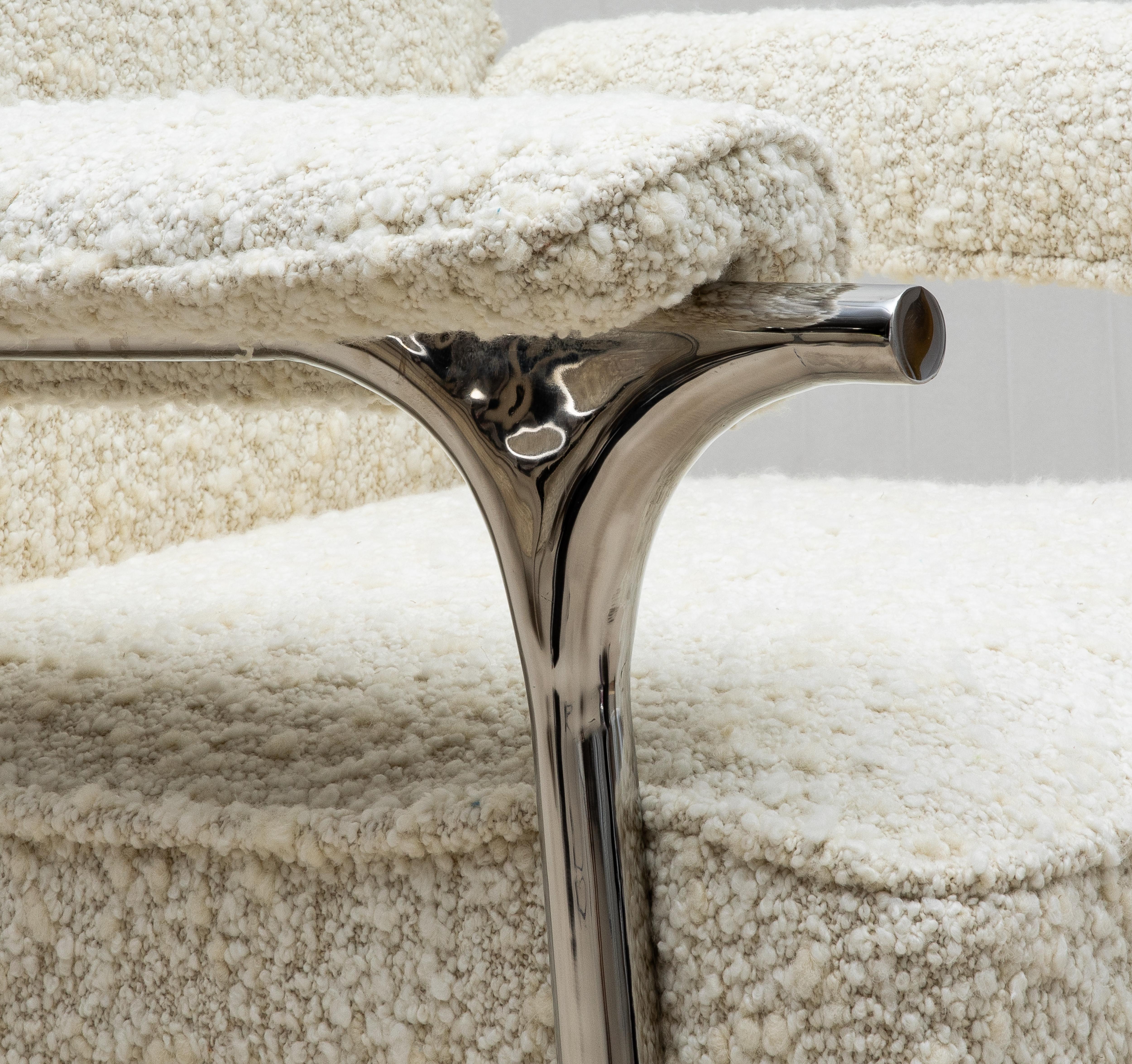 Bouclé Armchair with Polished Steel Accents by R&Y Augousti For Sale 1