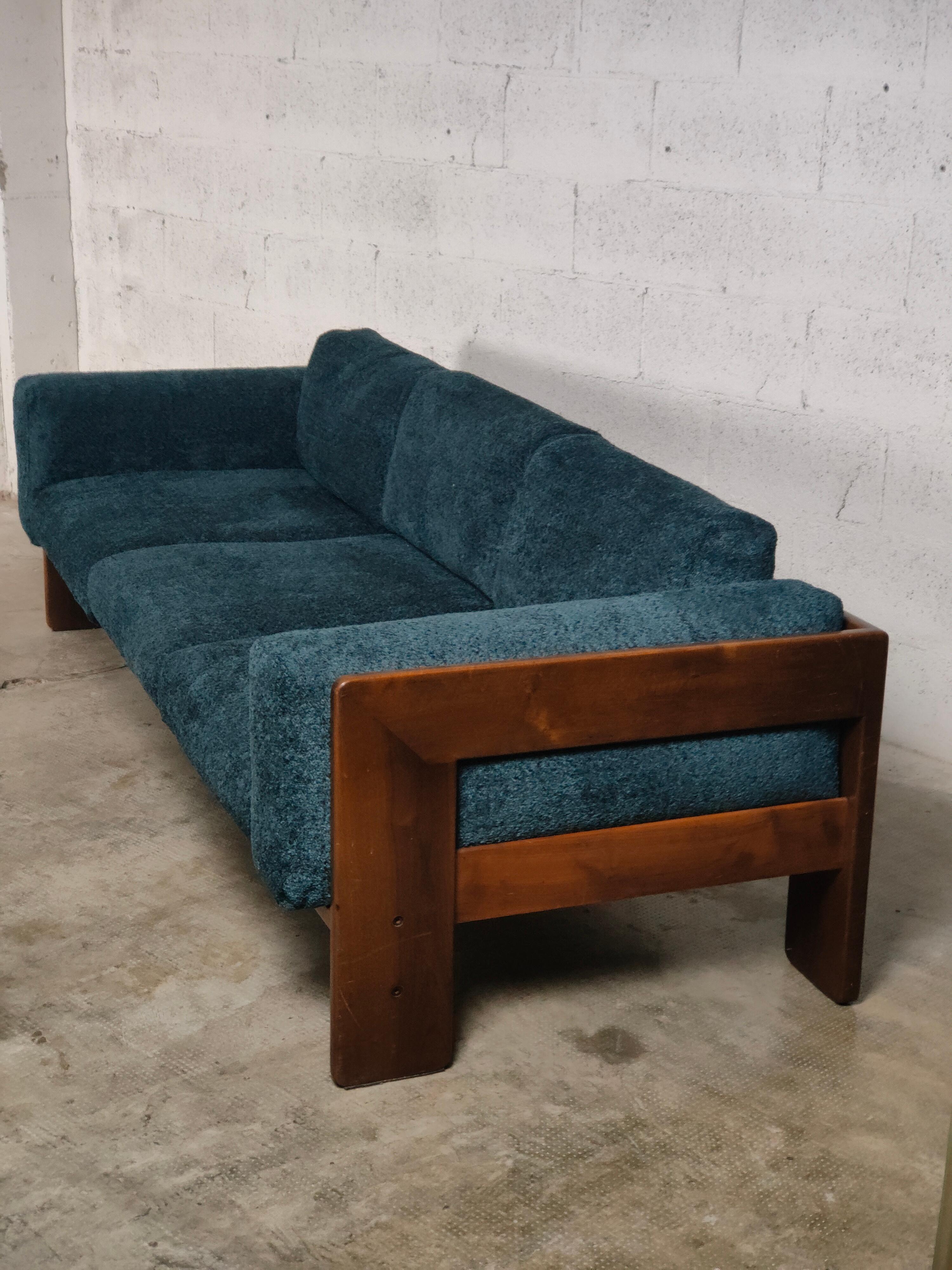 Leather Bouclè blu 3 Seater Bastiano Sofa by Afra & Tobia Scarpa for Gavina 60s