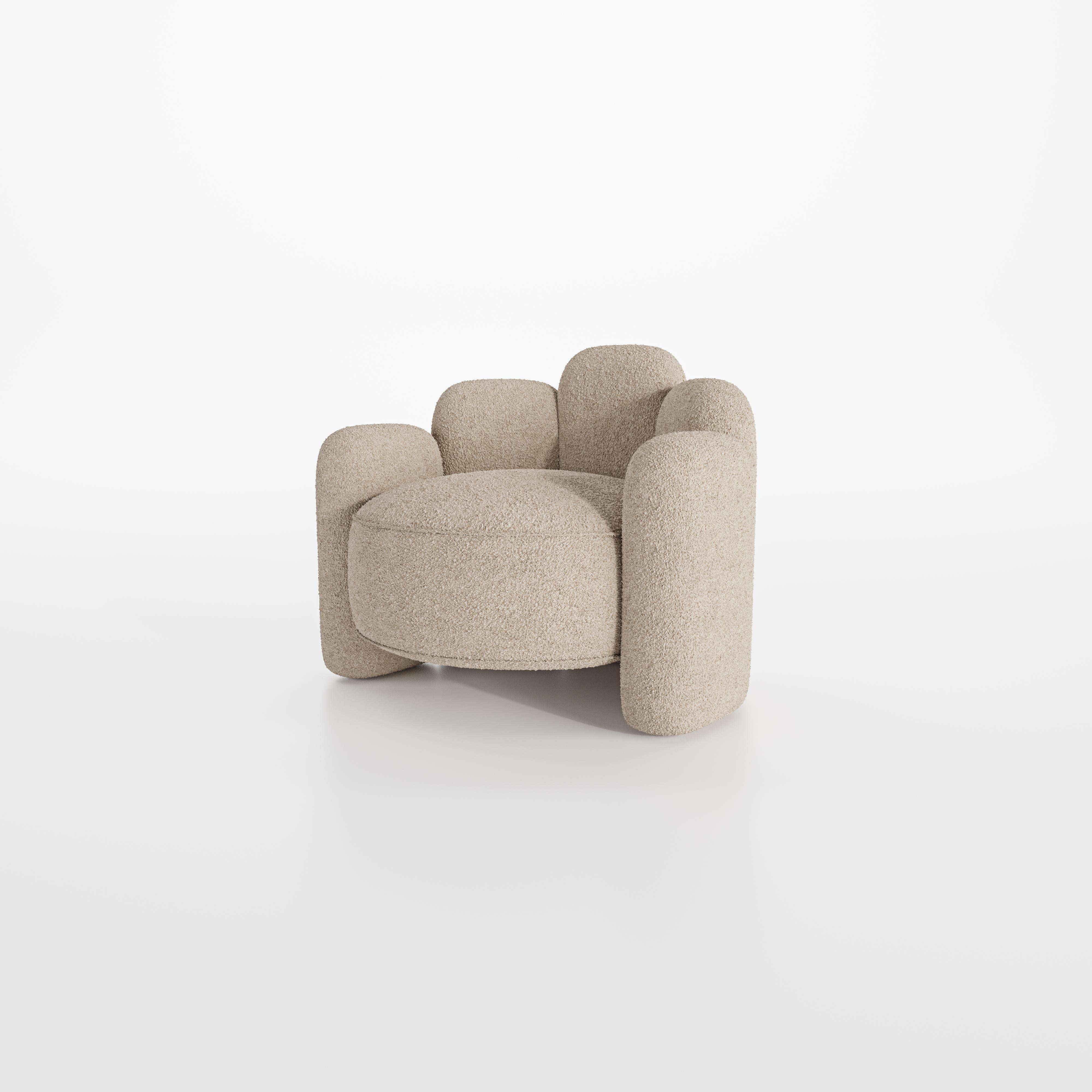 Boucle Champanhe Agnes Sofa by Nelson Araujo
Dimensions: W 80 x D 68 x H 58 cm
Materials: Wood, Velvet and Foam.
Also Available: Misty Beige colour. Please contact us.

Nelson de Araújo, graduated in Product Design. He discovered his passion for the