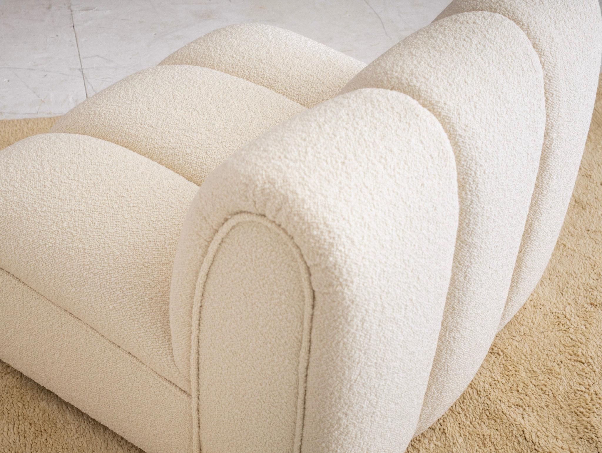 Upholstery Boucle Channeled Chair and Ottoman by Bernhardt 