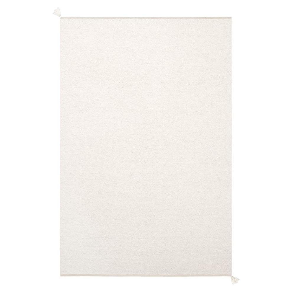 Bouclé-Cream Handwoven Thick Wool Rug For Sale