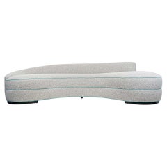 Boucle Curved Sofa with Turquoise Accents