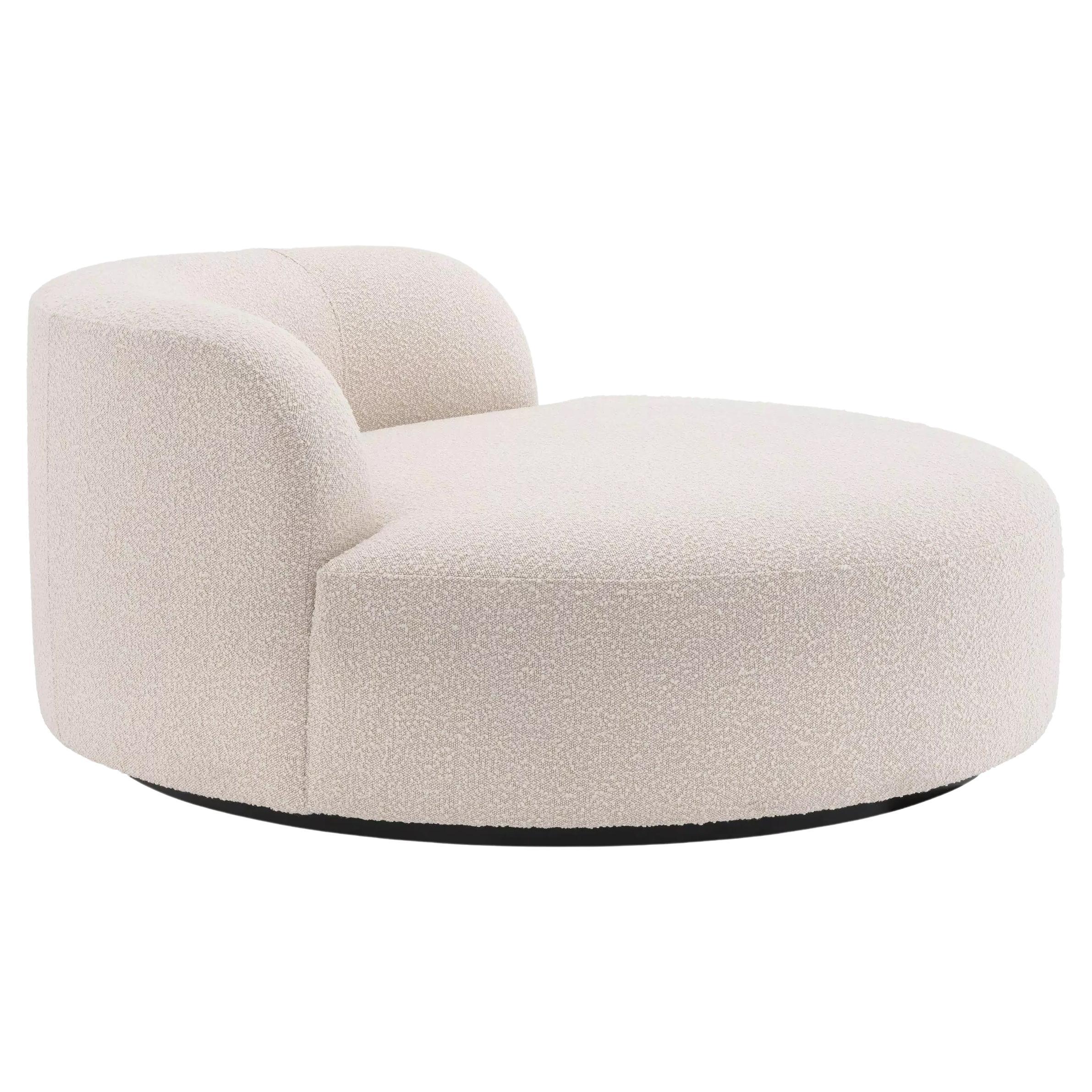 Bouclé Fabric and Black Base Finishes Large Round Armchair For Sale