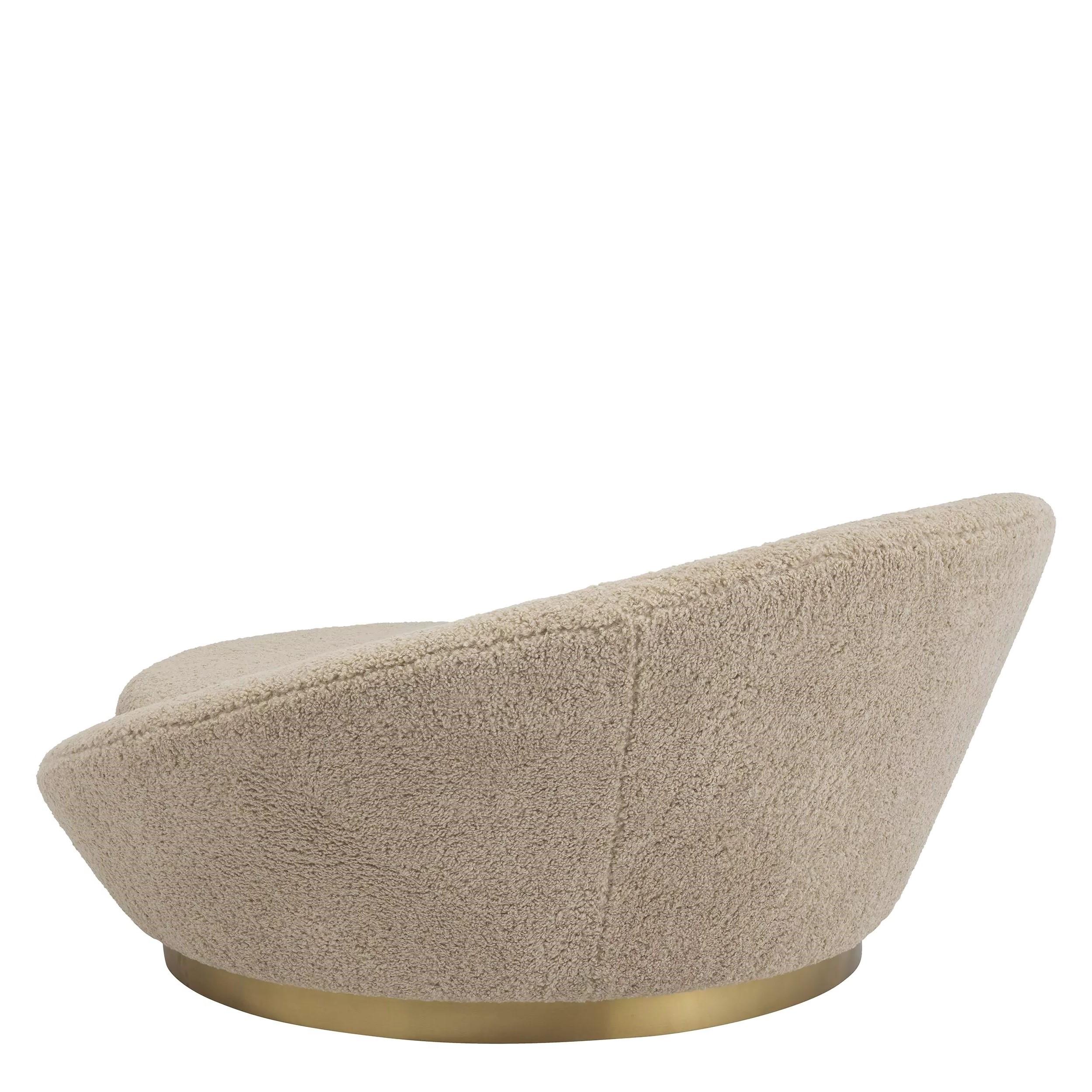 Contemporary Bouclé Fabric and Brass Finishes Large Armchair For Sale