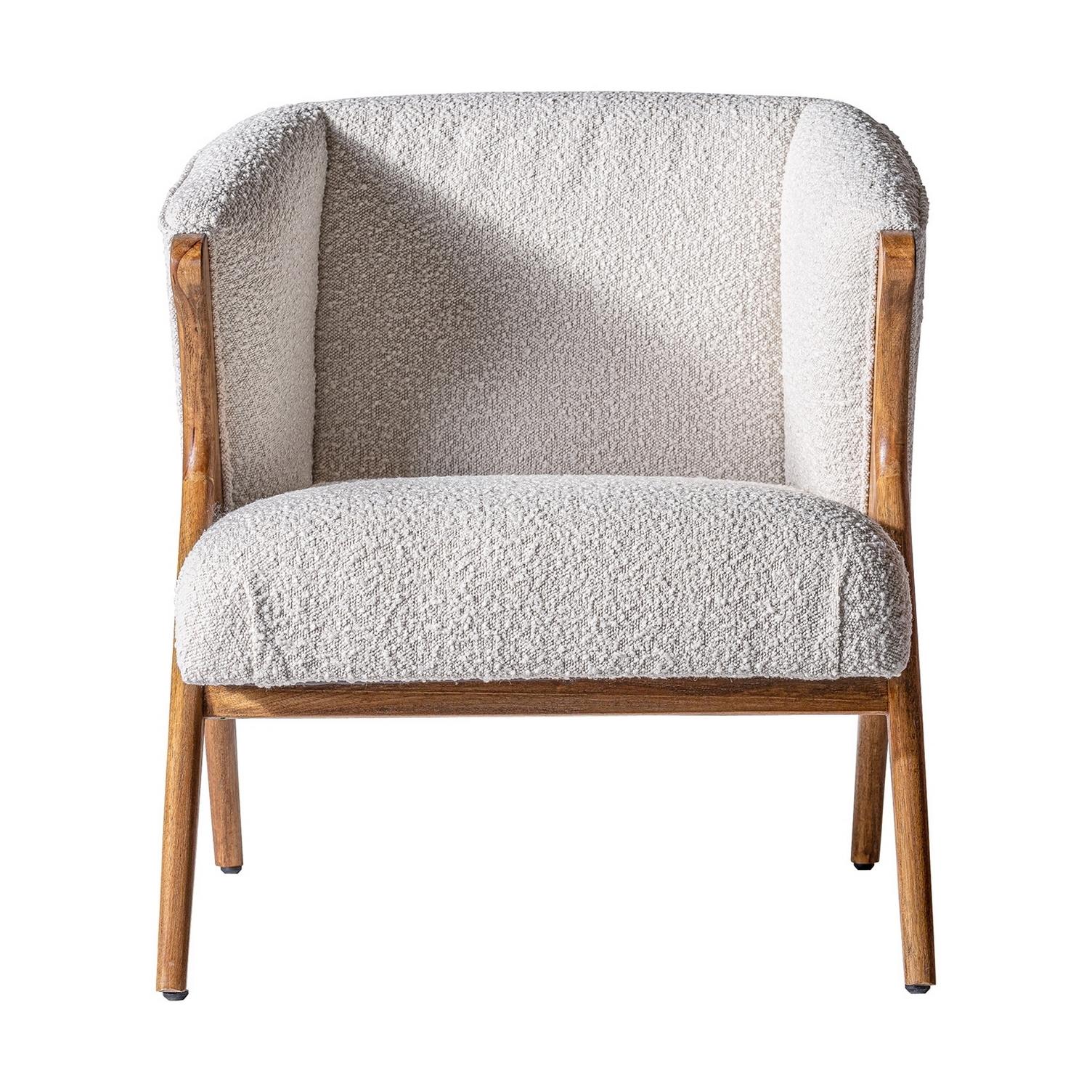 Mid-Century Modern Bouclé Fabric and Wooden Armchair For Sale