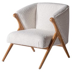 Fauteuil Boucl en tissu et bois