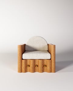 Boucle Stoff Hellbraun Natürlich Eiche Wood, Waveano Sessel von OMER OZTURK