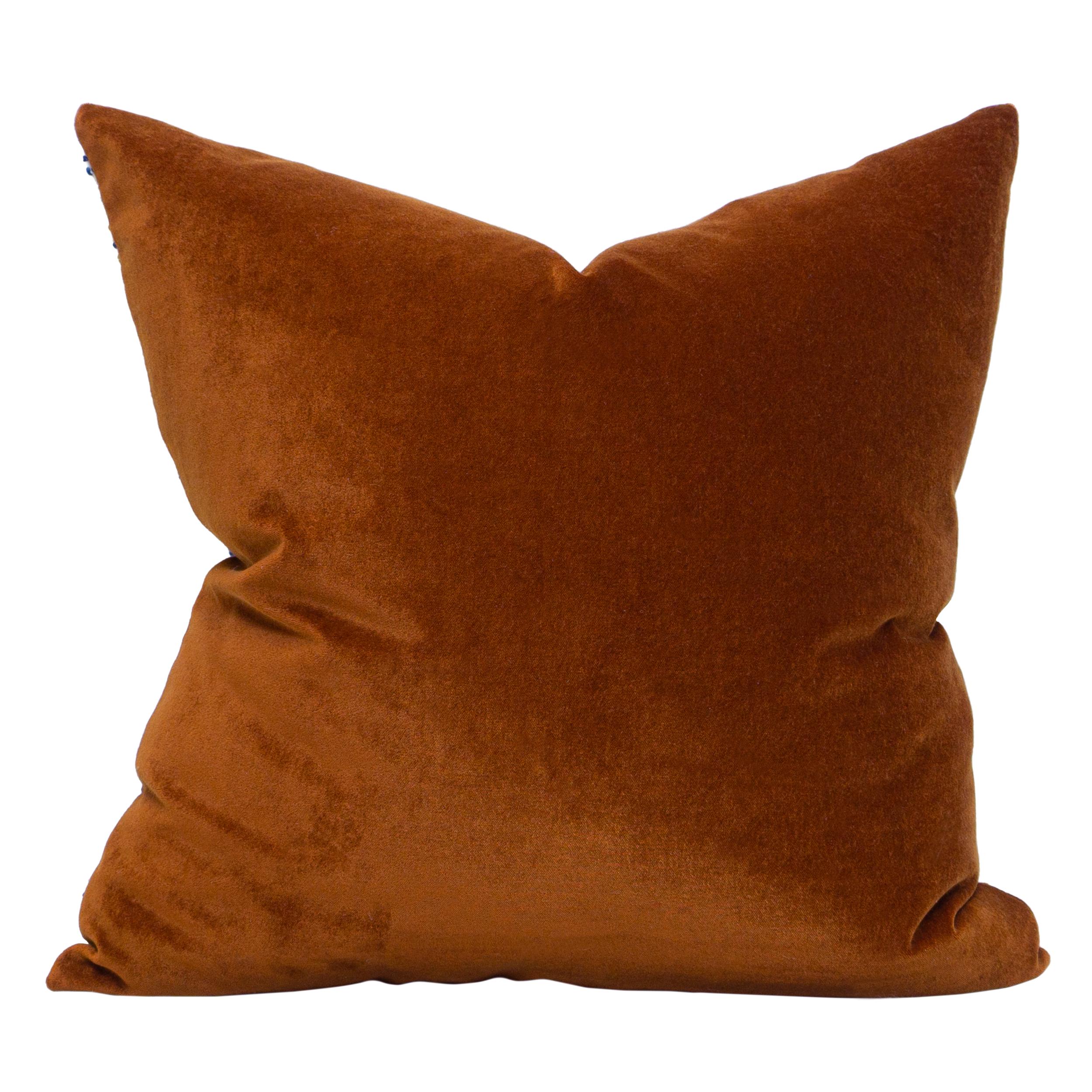 Modern Boucle Lined Linen with Brown Velvet Back Square Pillows For Sale