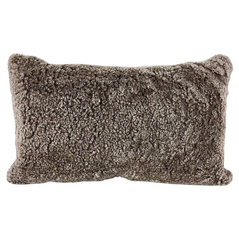 Boucle Shearling Sheepskin Pillow Cushion - 35*60cm Brown / Grey tip ...