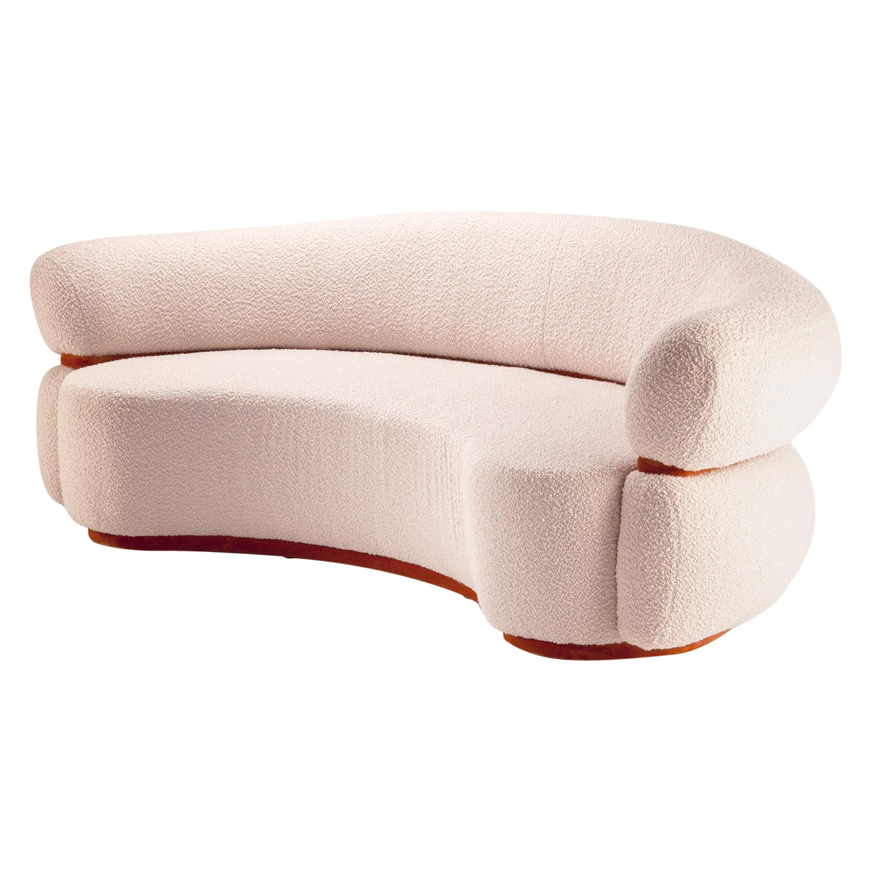 Mid-Century Modern Off-white Bouclé Malibu Round Sofa Soft Cotton Velvet details