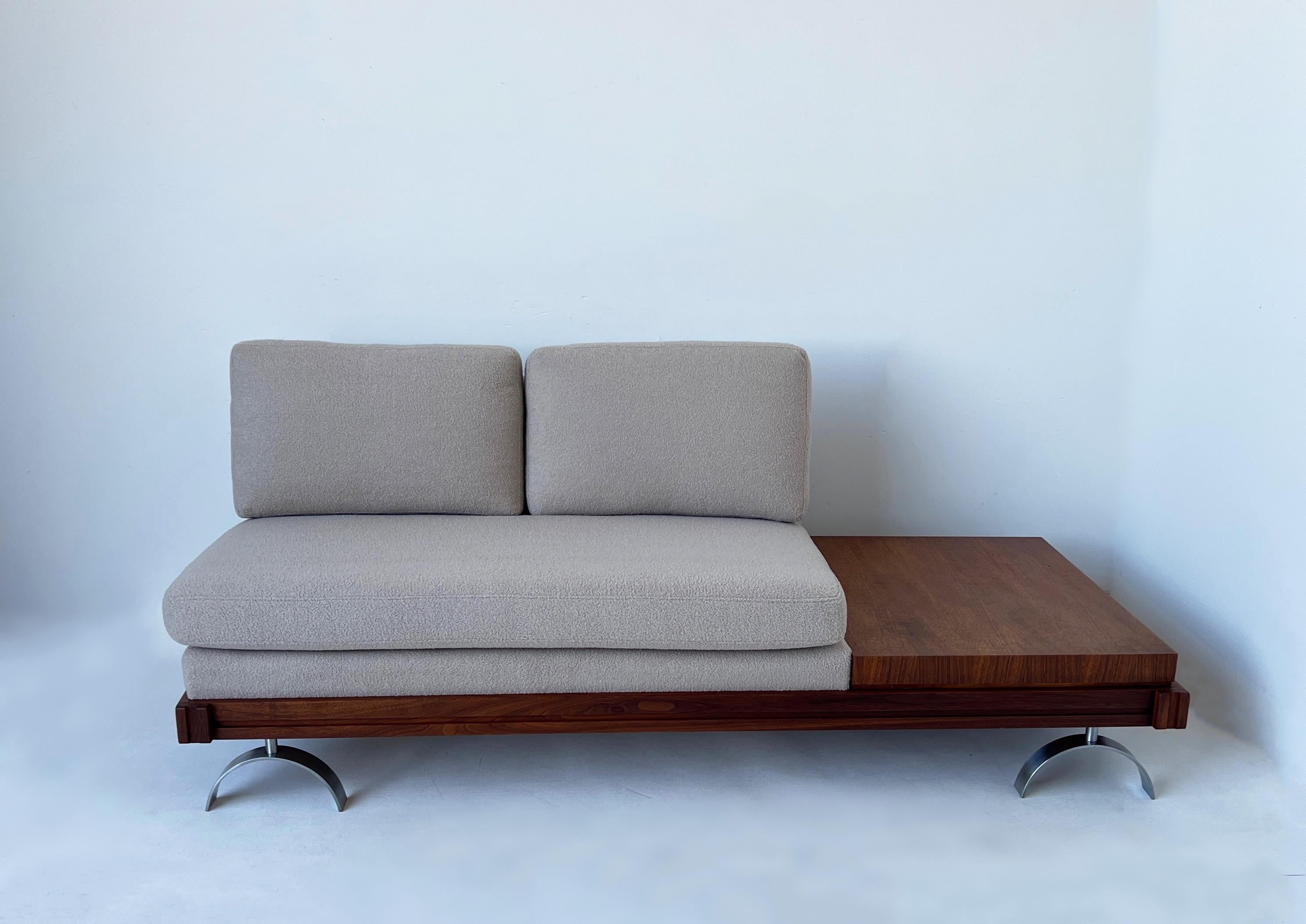 American Boucle, Walnut and Stainless Steel Sectional Sofa by Martin Borenstein