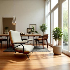 Bouclé, wood and metal recliner, Italy, Circa 1970