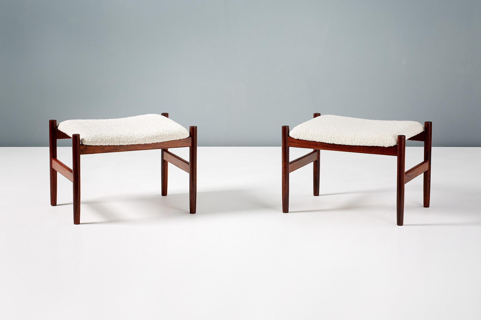 Danish Boucle Wool Vintage Rosewood Stools by Spottrup, Denmark, 1960s For Sale