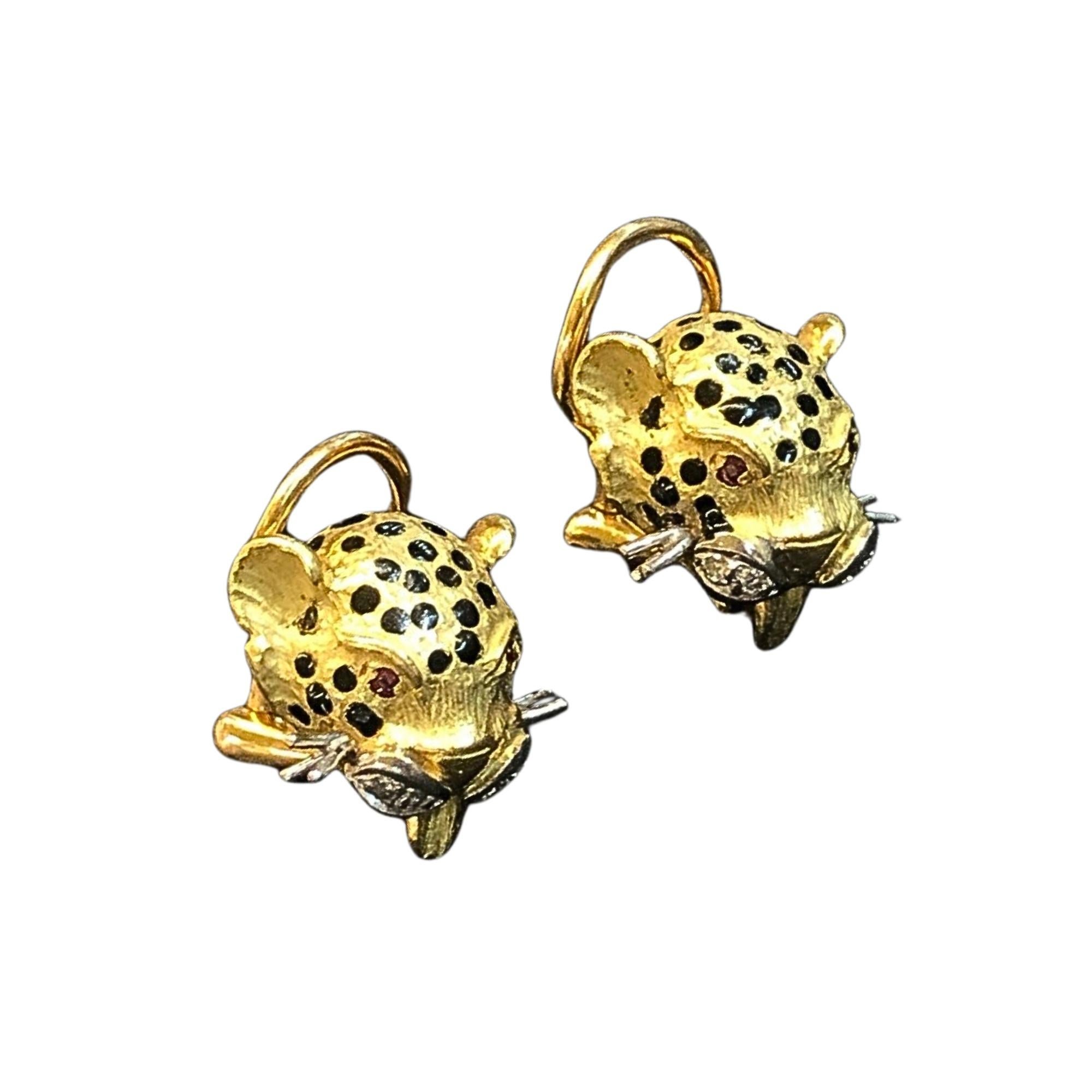 Boucles d'oreilles clip Léopards, en or jaune 18 carats diamants et rubis For Sale 3