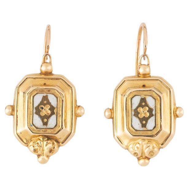 Boucles d'oreilles de la fin du 19ème siècle en or 18 carats et émail