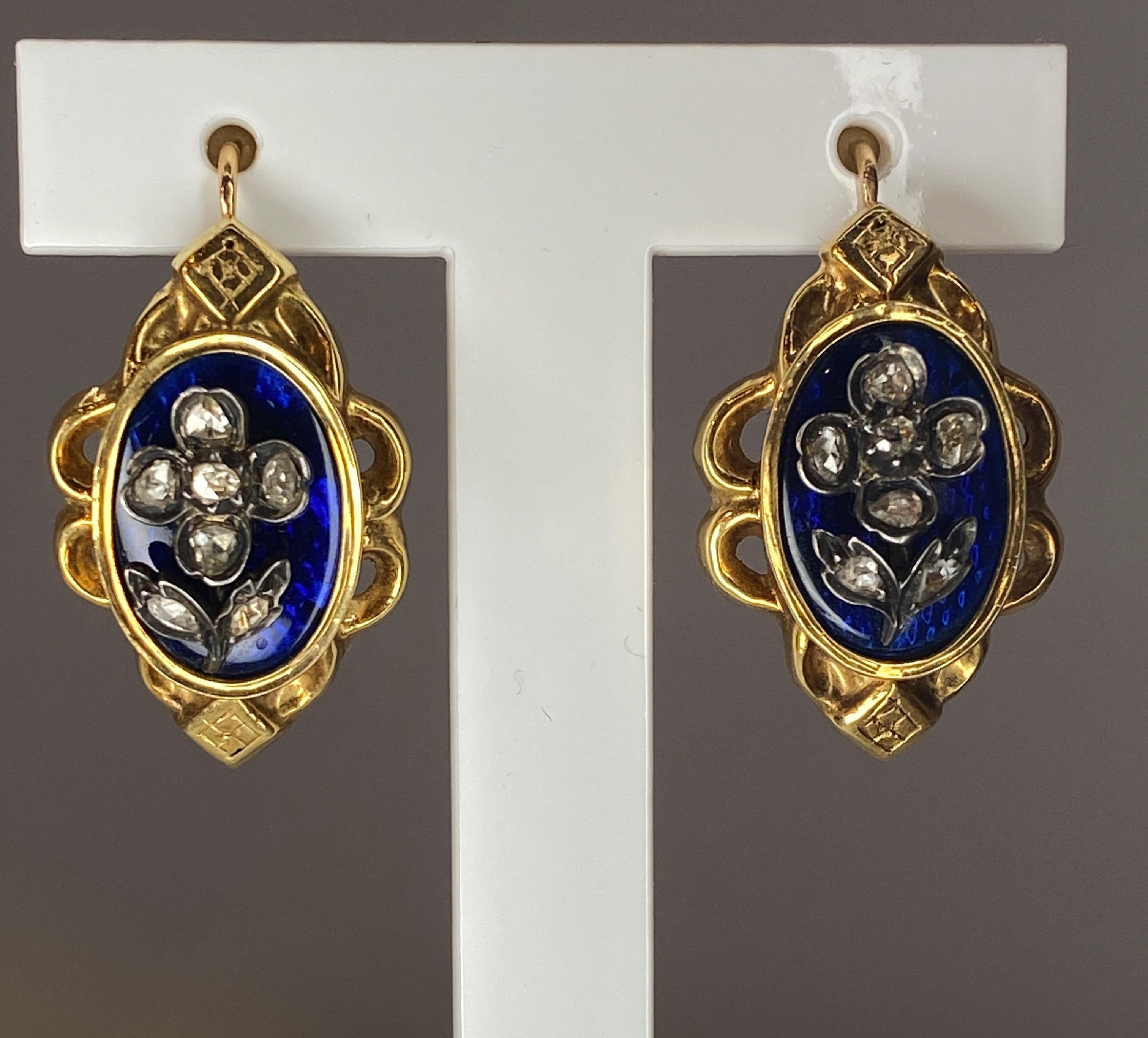 Boucles D’oreilles Et Broche En or 18 Carats, Émail Et Diamants, Napoléon III For Sale 4