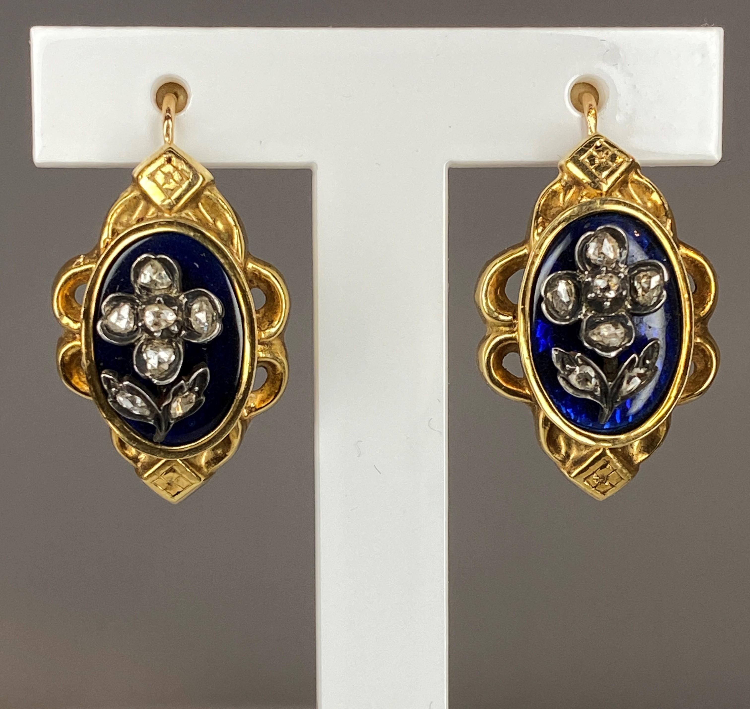 Boucles D’oreilles Et Broche En or 18 Carats, Émail Et Diamants, Napoléon III For Sale 12