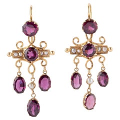 Boucles d'oreilles girandoles Napoléon III en grenat