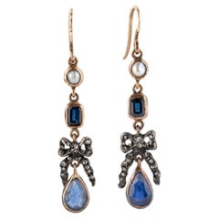 Boucles d'oreilles Ier empire en argent, or, saphirs et diamants