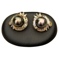 Vintage Boucles d’oreilles perles de Tahiti et diamants en or 18 carats