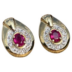 Vintage Boucles d’oreilles rubis diamants en or 18 carats