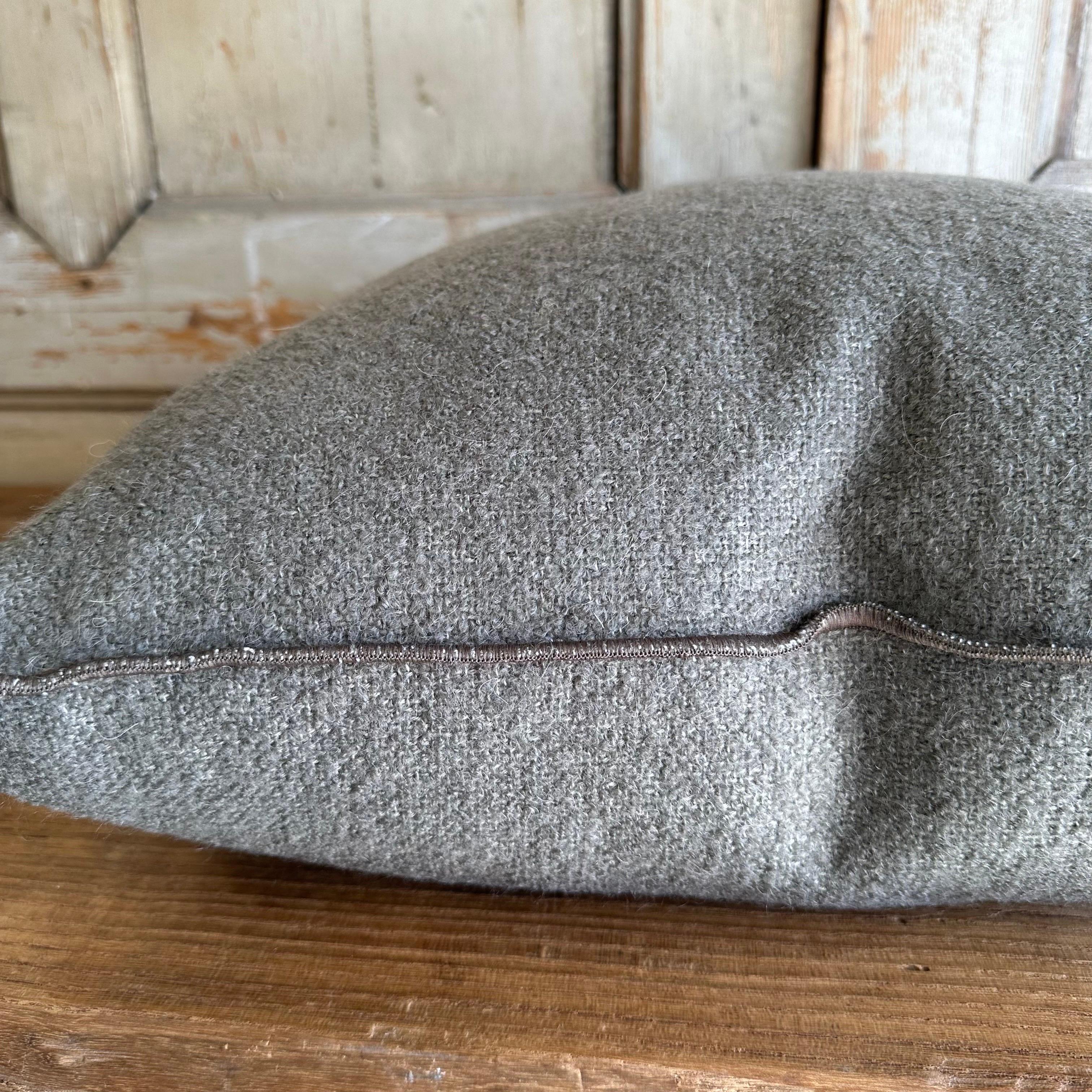 Contemporary Bouclette French Wool Accent Pillow with Down Insert For Sale