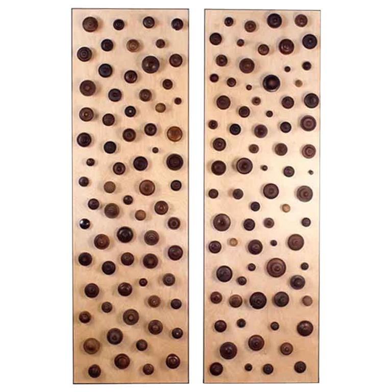 'Boucliers' Pair of Decorative Turned Wood Panels by Eric Thévenot