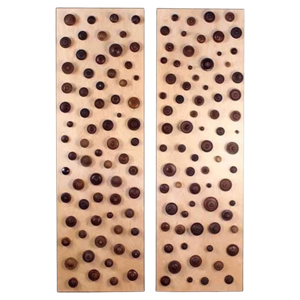 'Boucliers' Pair of Decorative Turned Wood Panels by Eric Thévenot