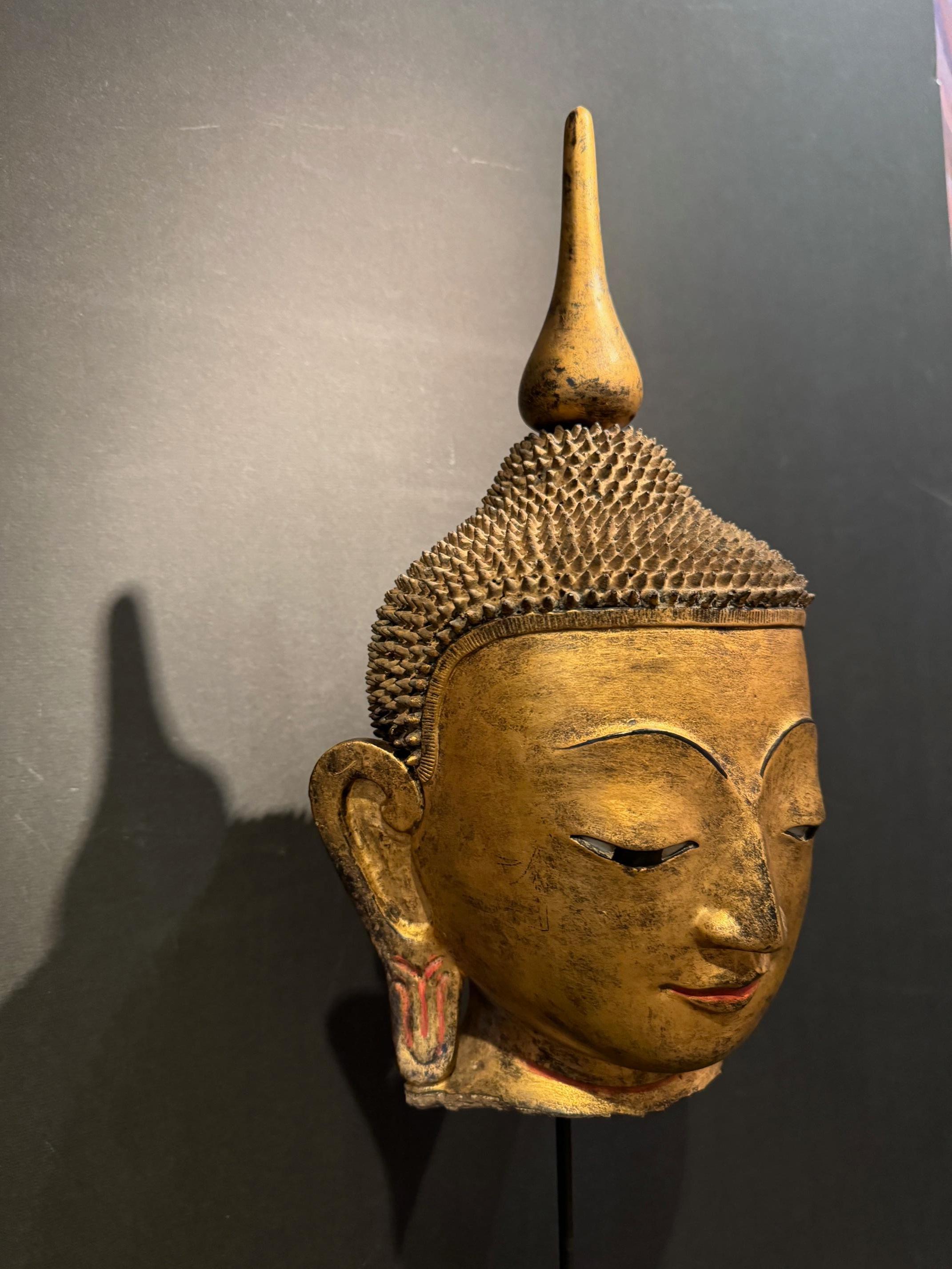 Gilt Bouddha Head, Terracotta, Burma or Thailand, late 19th century