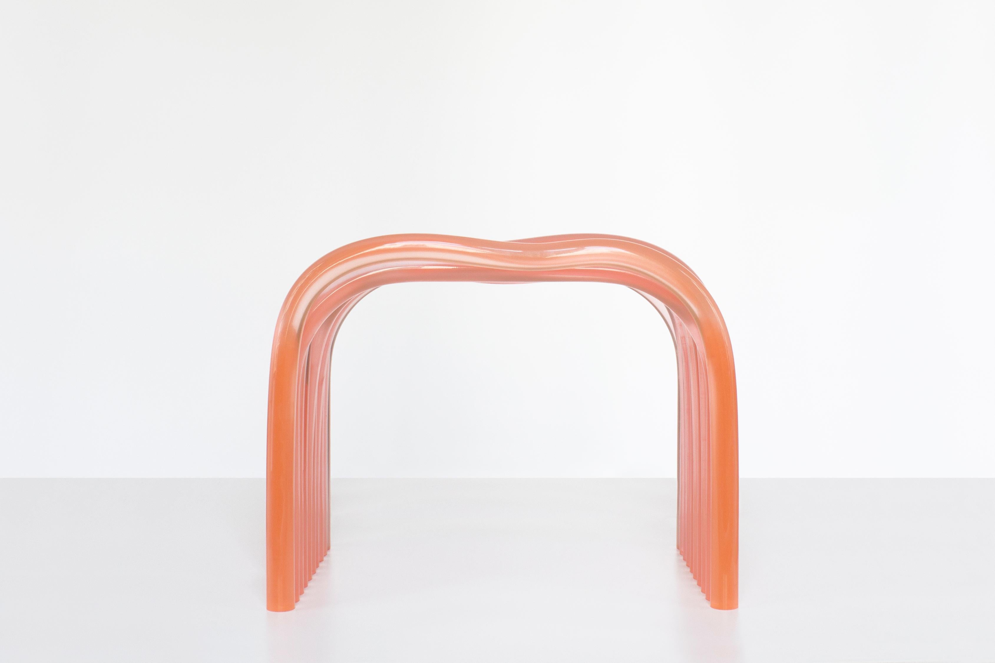 Boudins Stool in transparent resin is presented by Sabourin Costes, France, 2020

The stool is the central piece of the Boudins Collection, a series of handcrafted functional objects that surprise and stand out by their sculptural shapes and