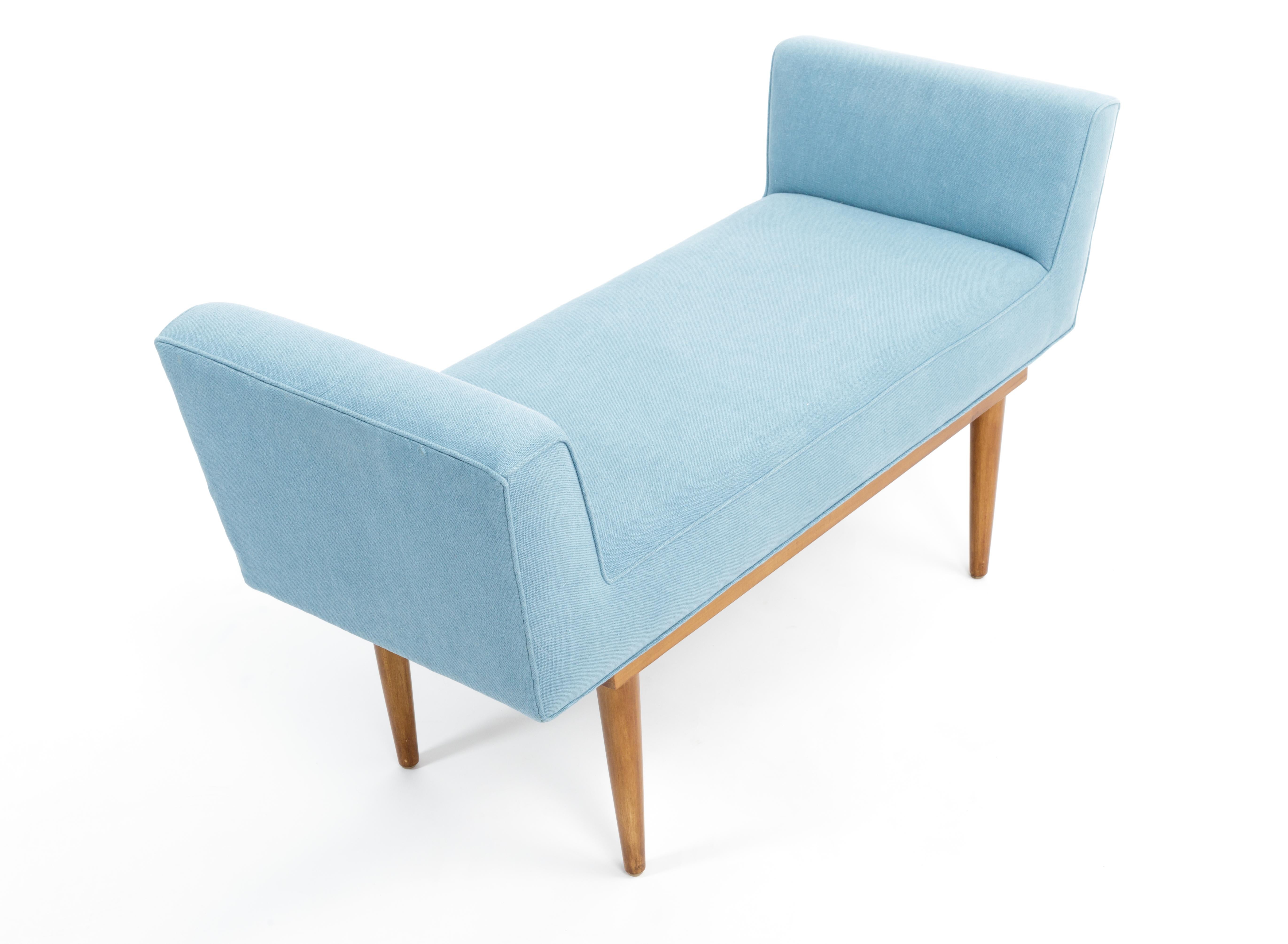 20th Century Mid-Century Boudoir Bench Upholstered in a Denim Blue Linen