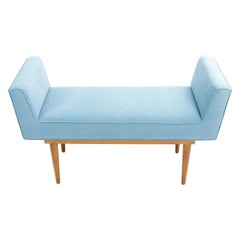 Mid-Century Boudoir Bench Upholstered in a Denim Blue Linen