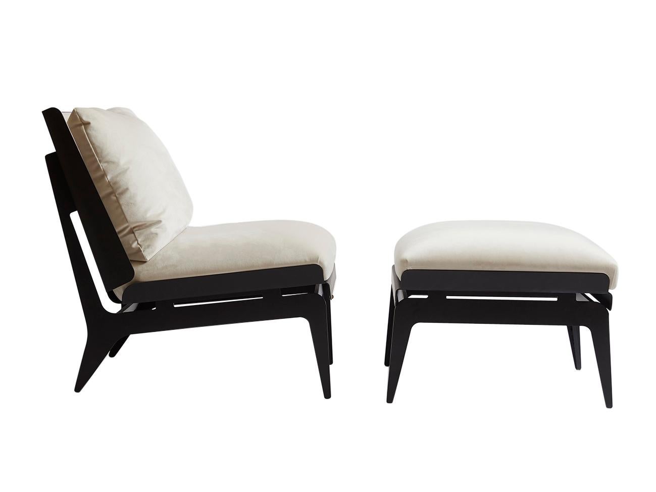 Contemporary Boudoir Chair with Leather Back and Satin Brass Hardware by Gabriel Scott For Sale