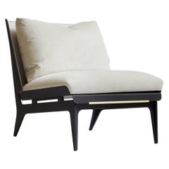 Boudoir Chair with Leather Back and Satin Brass Hardware by Gabriel Scott