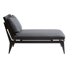 Boudoir Chaise Longue with Leather Back & Satin Brass Hardware by Gabriel Scott