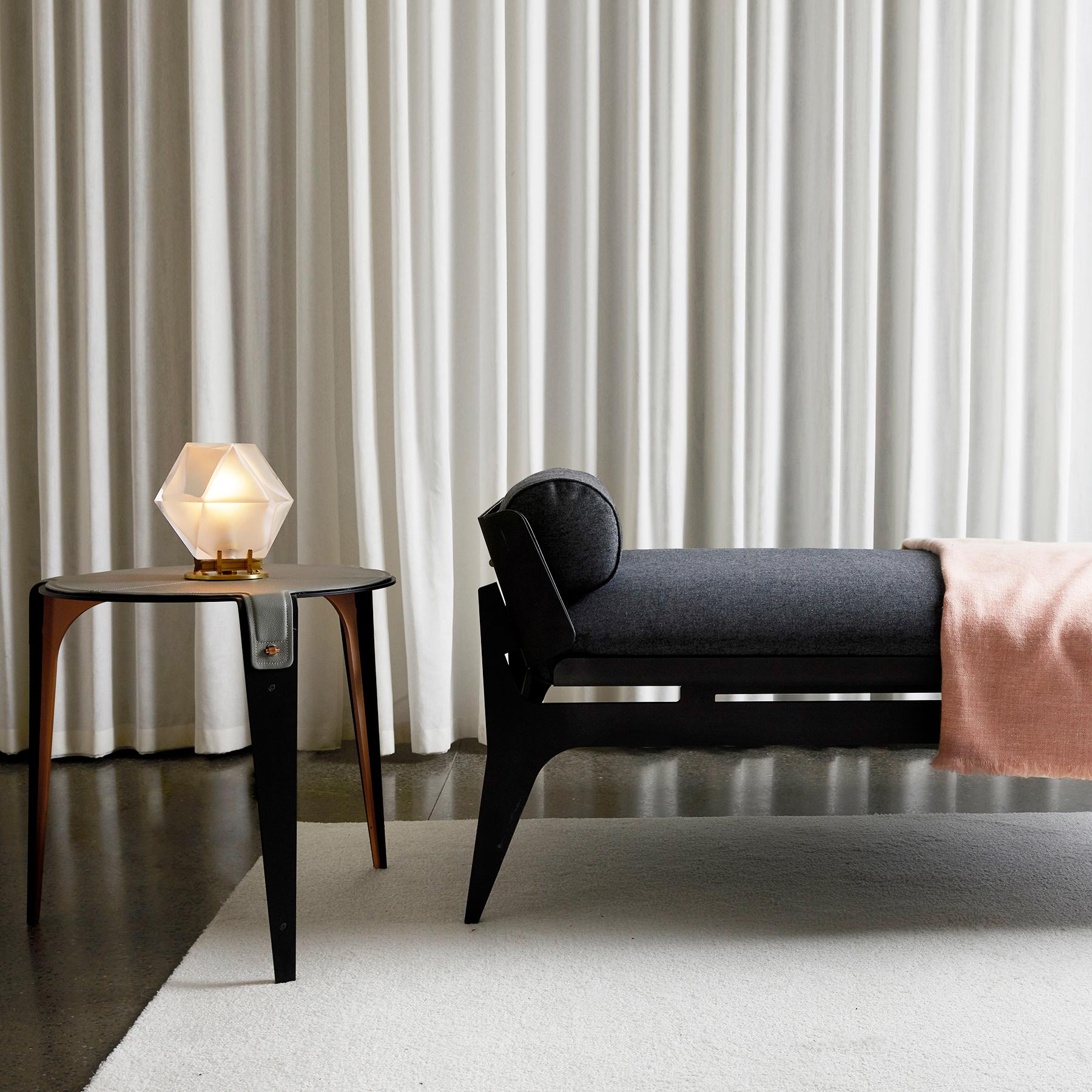 Modern Boudoir Daybed with Leather Back and Satin Brass Hardware by Gabriel Scott For Sale