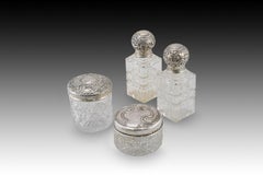 Boudoir jars set. Silver (800, etc.), glass. Spain and others, 20th century