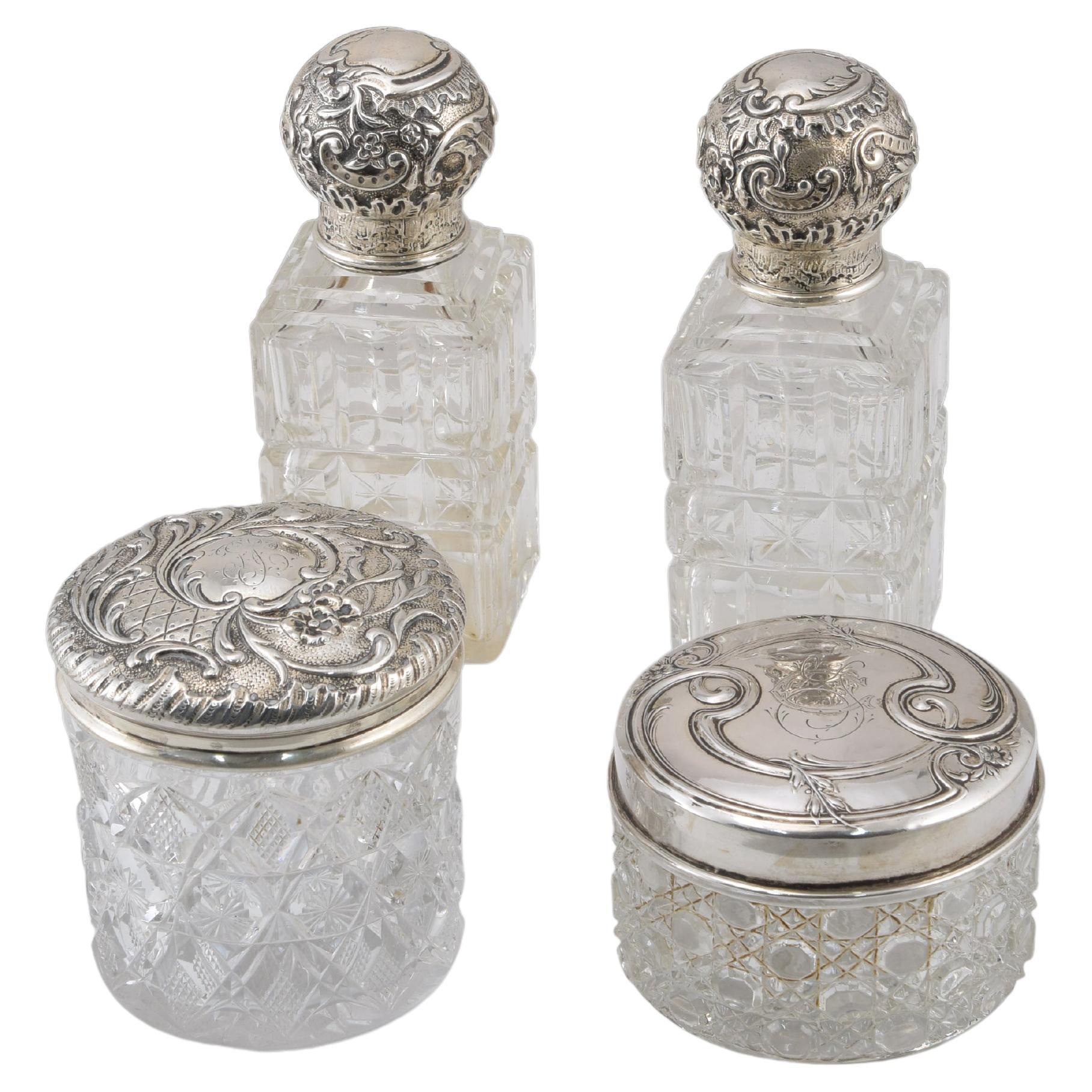 Boudoir jars set. Silver (800, etc.), glass. Spain and others, 20th century For Sale