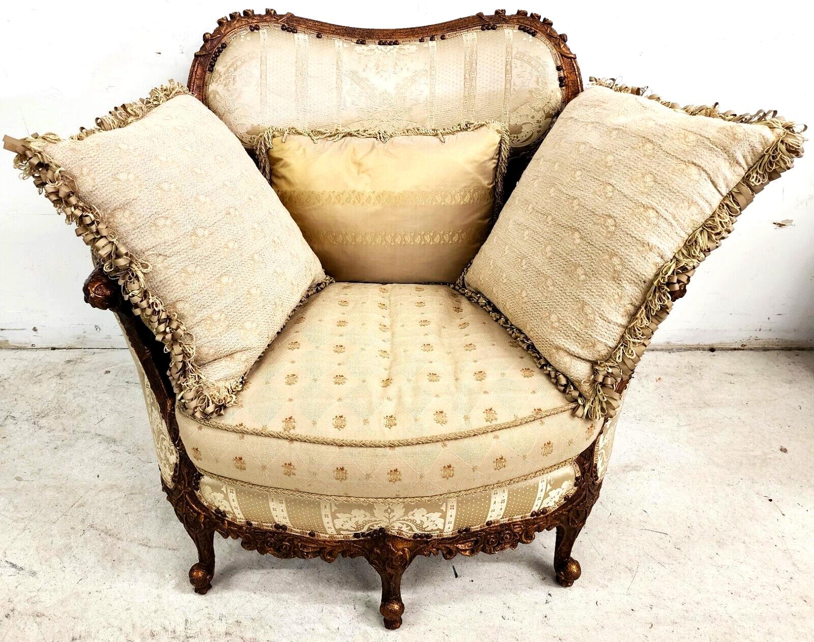 Offering One Of Our Recent Palm Beach Estate Fine Furniture Acquisitions Of A 
Really Stunning Vintage Armchair Carved Gilded Walnut by CAROL HICKS BOLTON for EJ VICTOR
With the original matching throw pillows from Carol Hicks Bolton

Wonderful