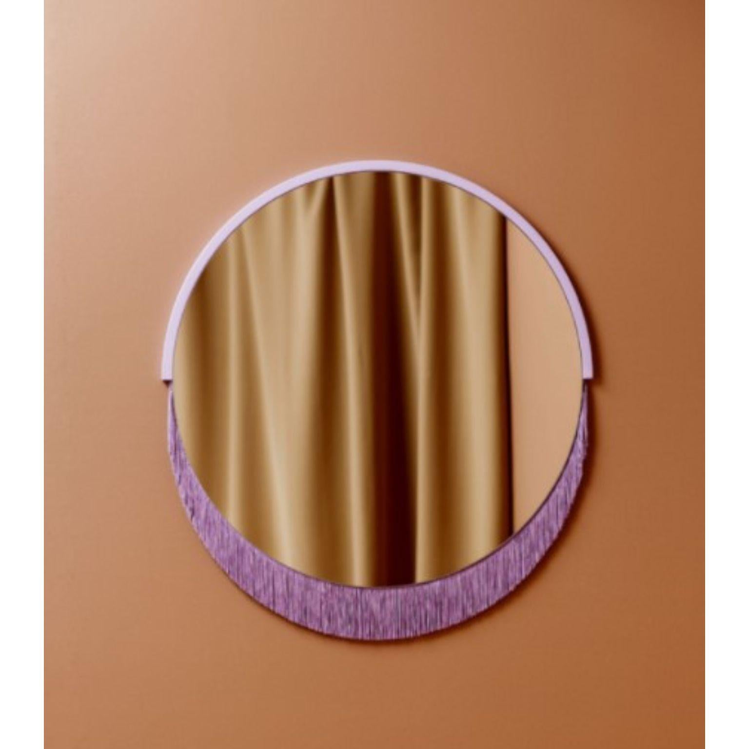 Boudoir medium wall mirror by Tero Kuitunen.
Material: glass mirror, mdf board, textile fringes.
Dimensions: D53 x W53 x H1.6 cm
Also available : different size, models and colors.

Playful wall mirrors with fringe detail.

Designer Tero