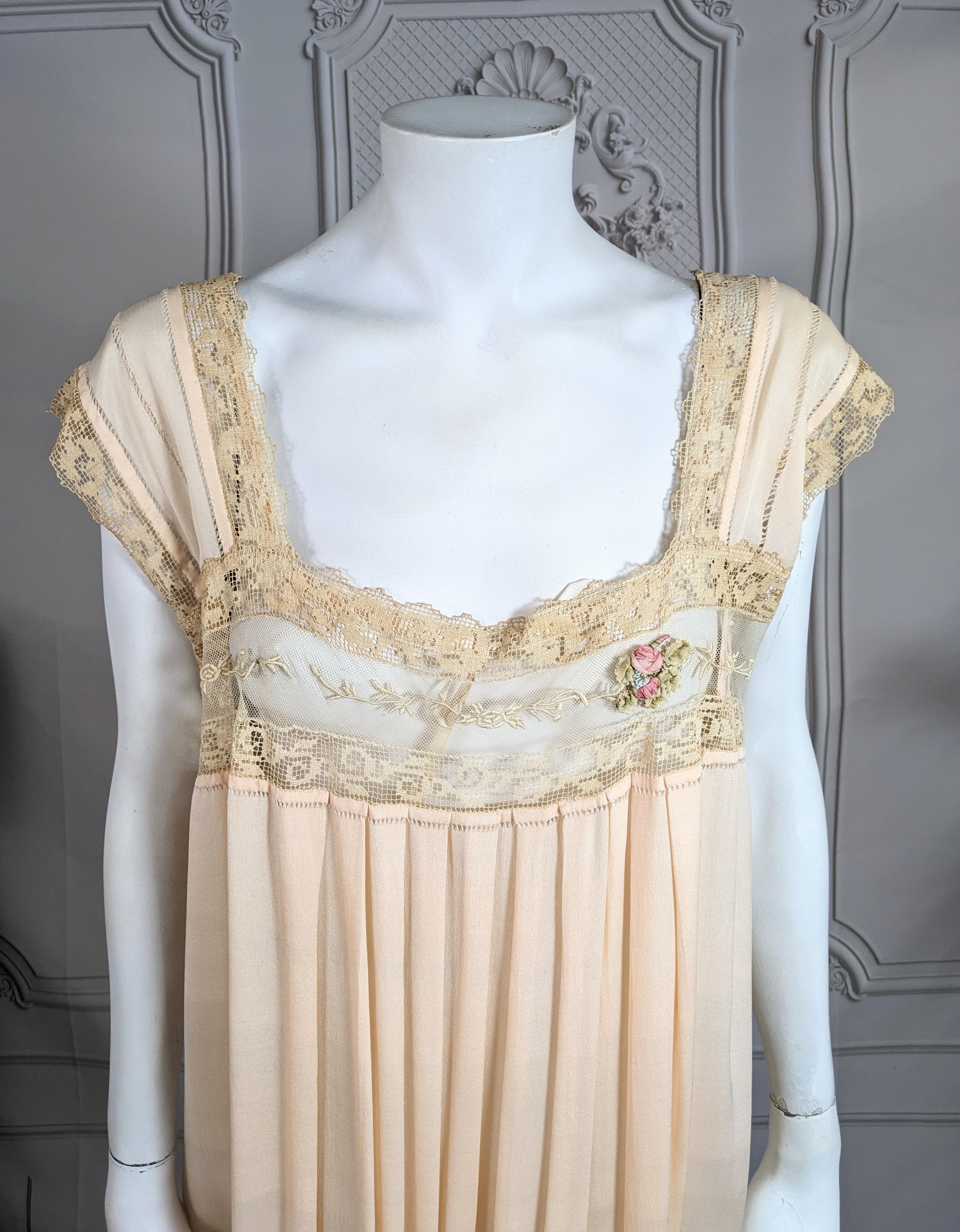 Boue Soeurs Romantic  French 1920  Silk  and Lace Gown For Sale 4