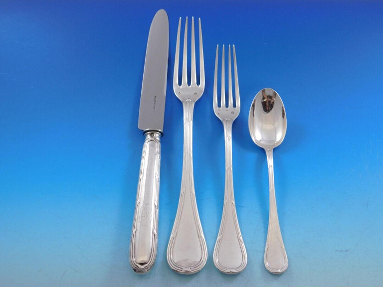 Bougainville by Puiforcat Sterling Silver Flatware Set for 12 Service 107 Pieces In Good Condition For Sale In Big Bend, WI
