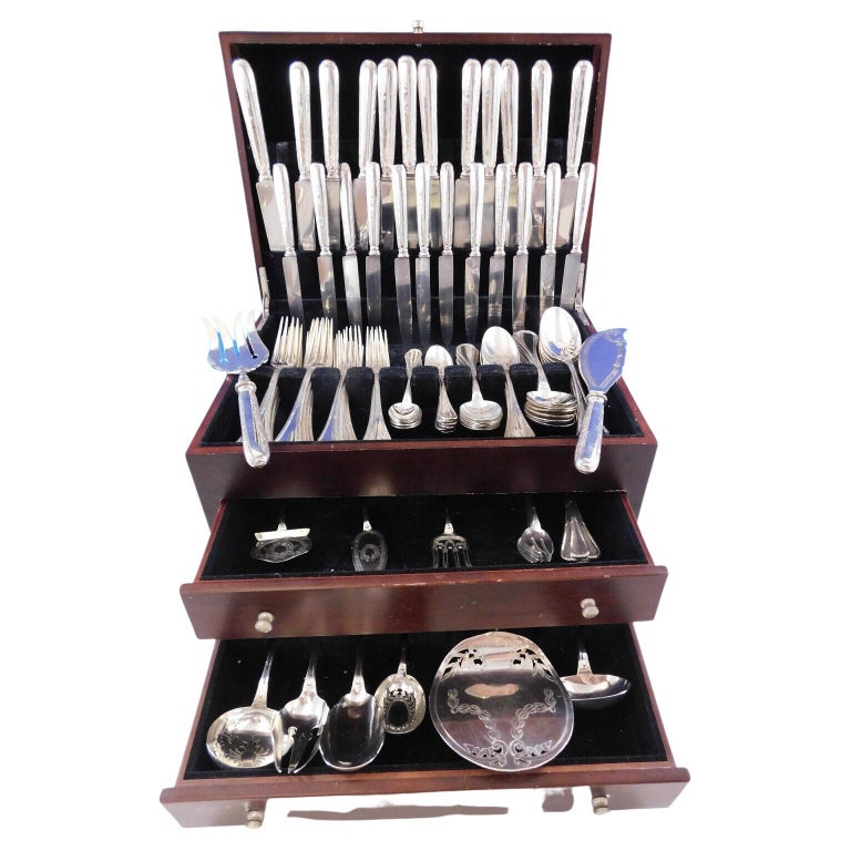 Bougainville by Puiforcat Sterling Silver Flatware Set for 12 Service 107 Pieces For Sale