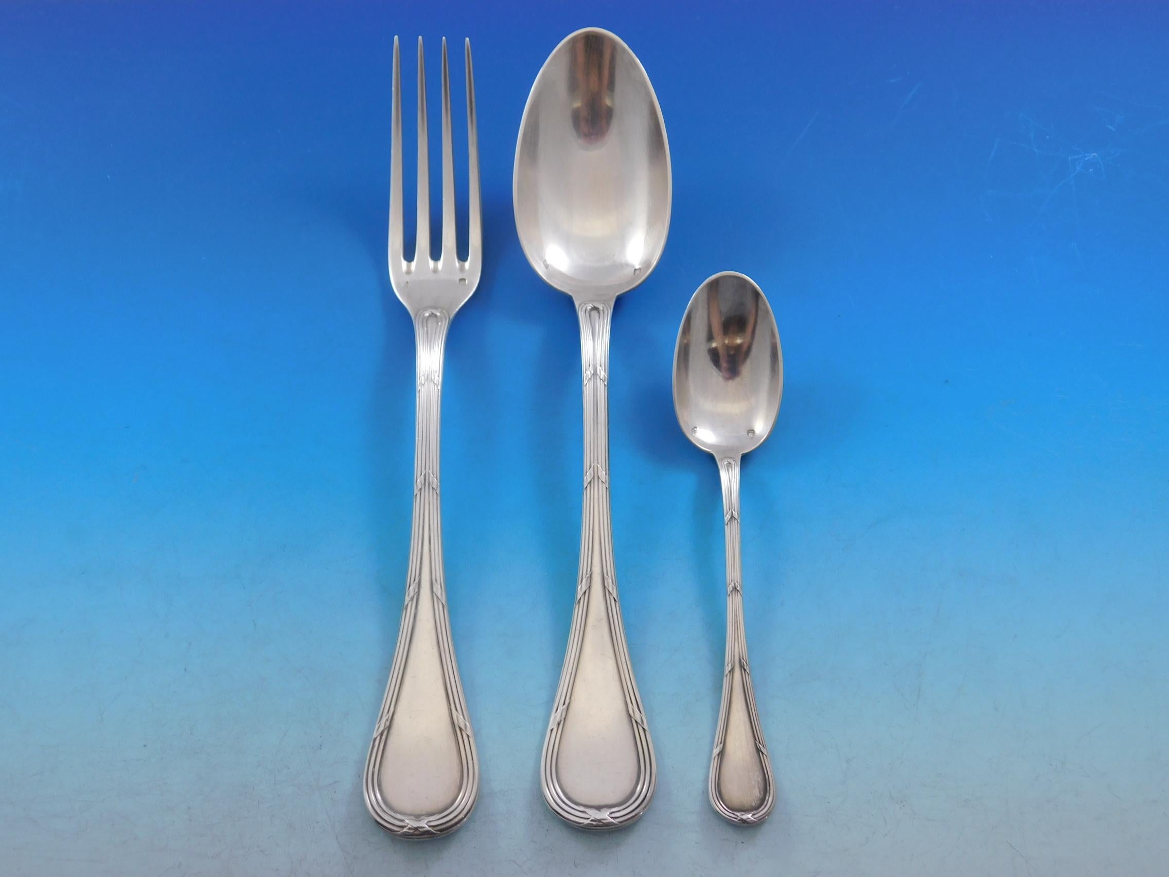 Exquisite Bougainville by Puiforcat France sterling silver flatware set, 37 pieces. This set includes:

12 dinner size forks, 8 3/8