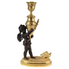 Bronze candlestick “Blindfolded Love”, signed Ferville Suan – Late 19th century