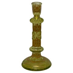 Bougeoir en ouraline verre taillé emaillé Boheme 19th uranium glass