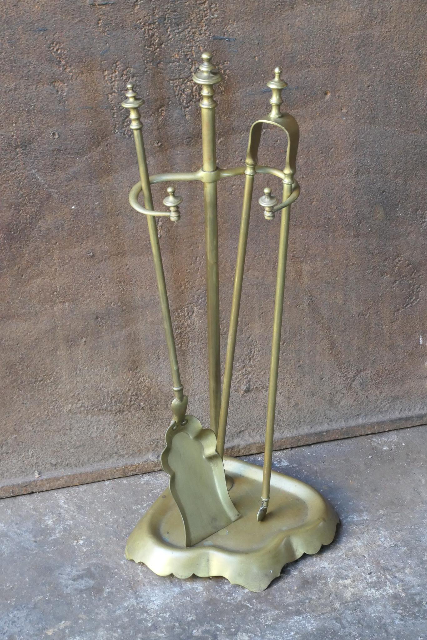 Brass Bouhon Frères Fireplace Tool Set, Fire Tools, 19th Century For Sale