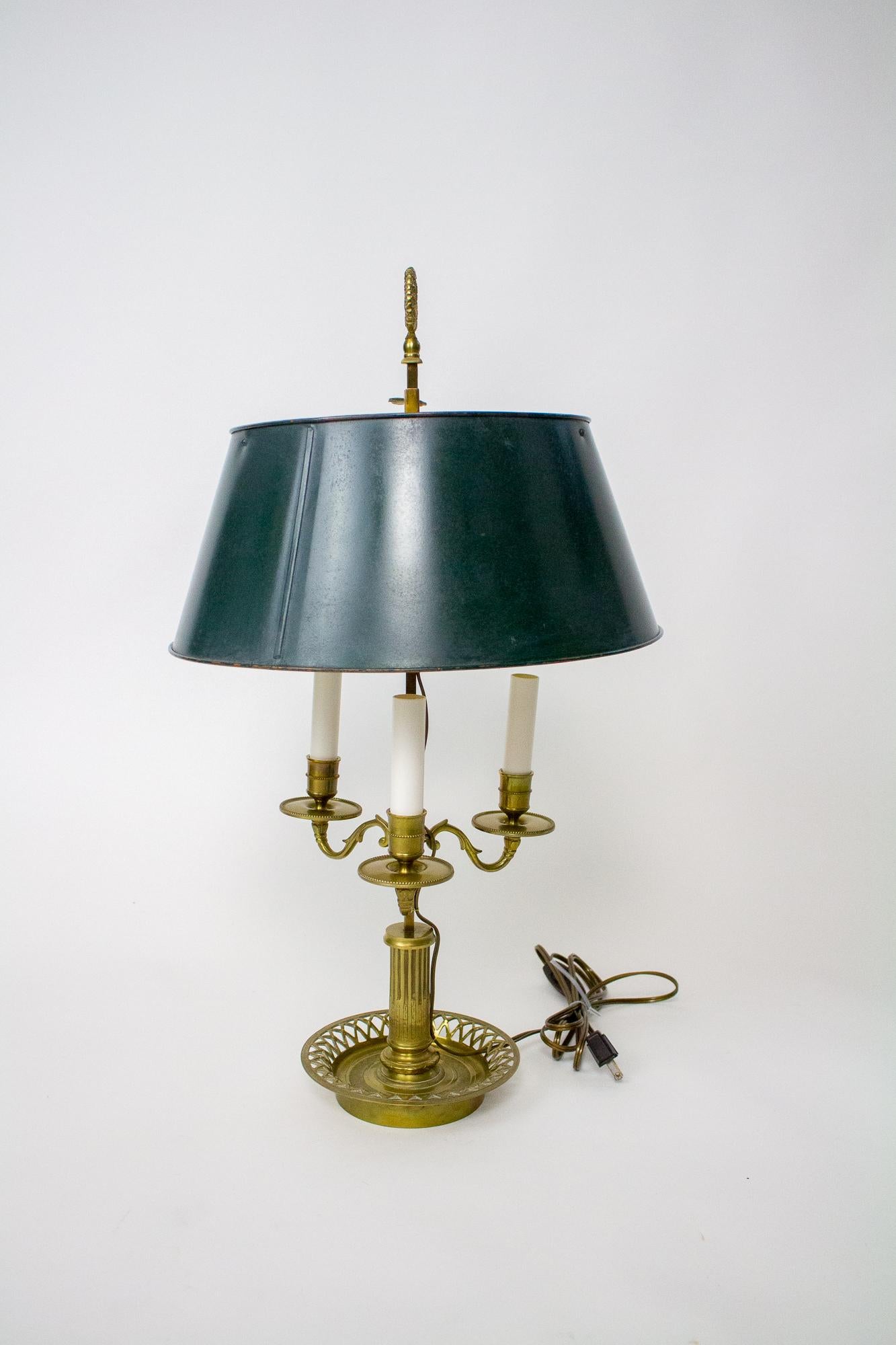 Metal Bouillote Lamp with Green Shade For Sale