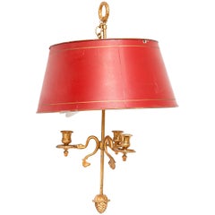 Antique Bouillotte Bronze and Tôle Hanging Lamp, Red