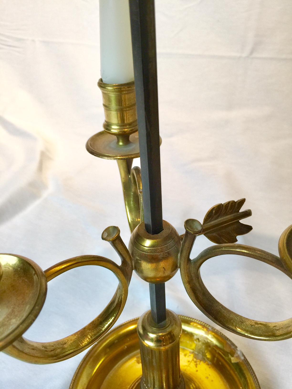 French Bouillotte Bronze and Tôle Lamp, Three Light, Red In Good Condition In Montreal, Quebec
